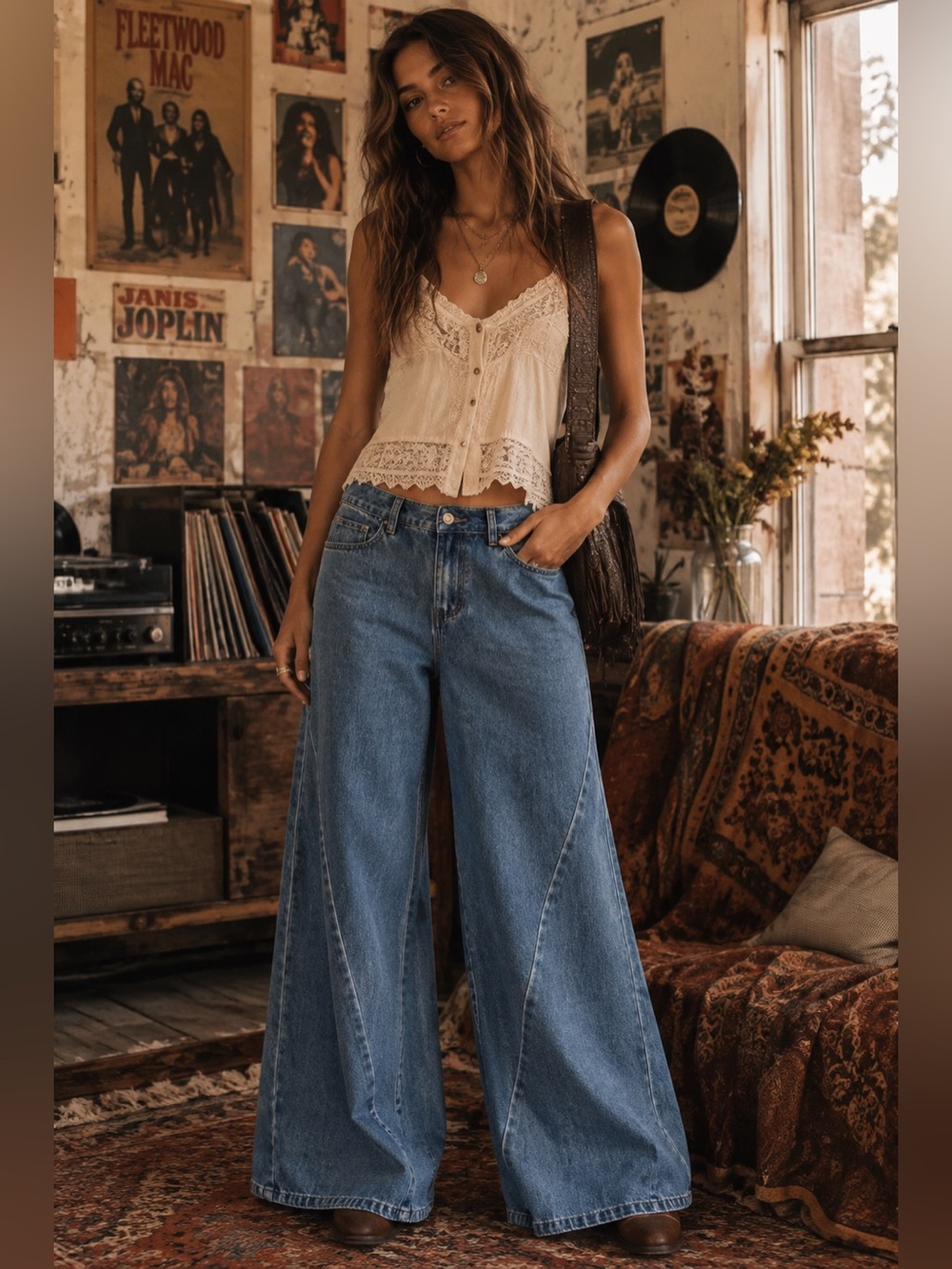 Crescent Victoria Wide Leg Denim Pants NWT Size XS M High Rise Boho Seamed Jeans